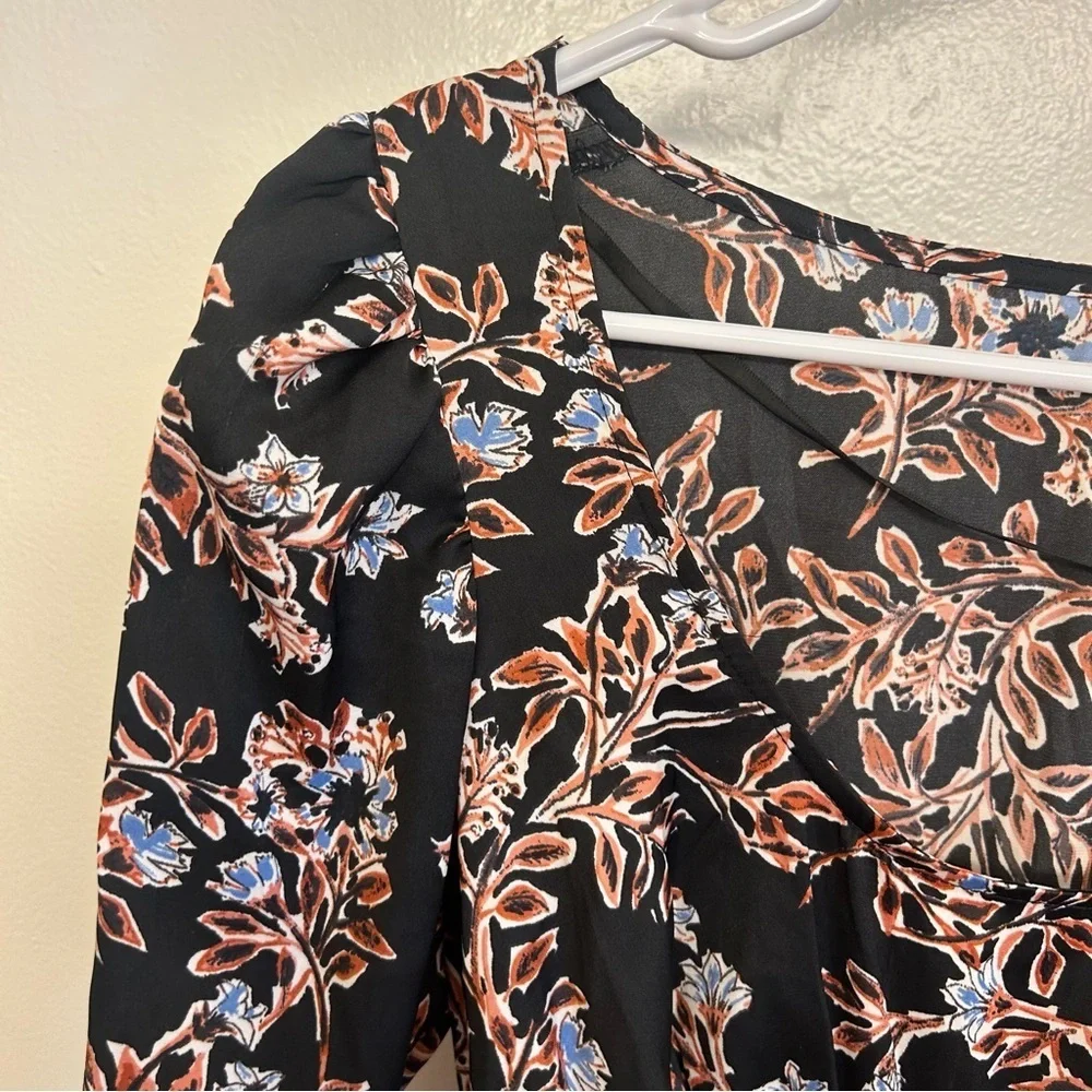 Free People Santiago Floral Crop Top Puff Sleeve Smocked Size Small